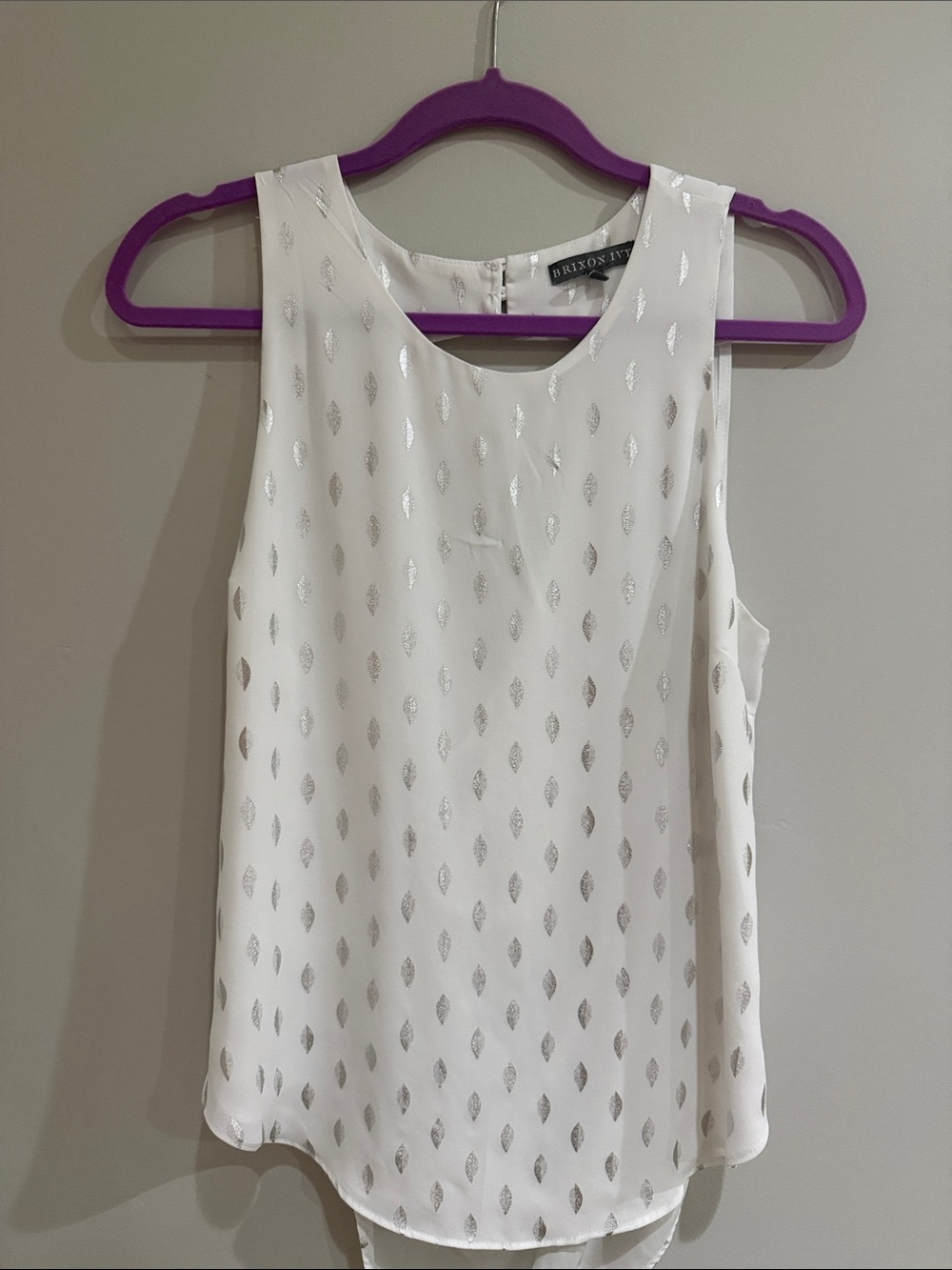 Brixon Ivy White Tank with Silver Metallic Dot Print - Size M
